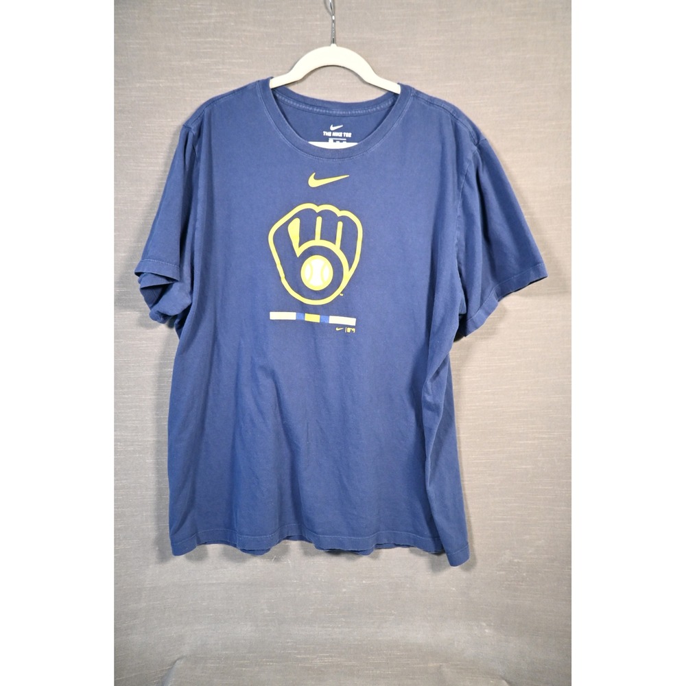 Nike Milwaukee Brewers MLB T-Shirt Mens XXL Blue Short Sleeve Graphic Tee Logo